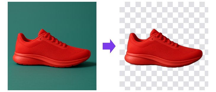 Product photo before and after background removal